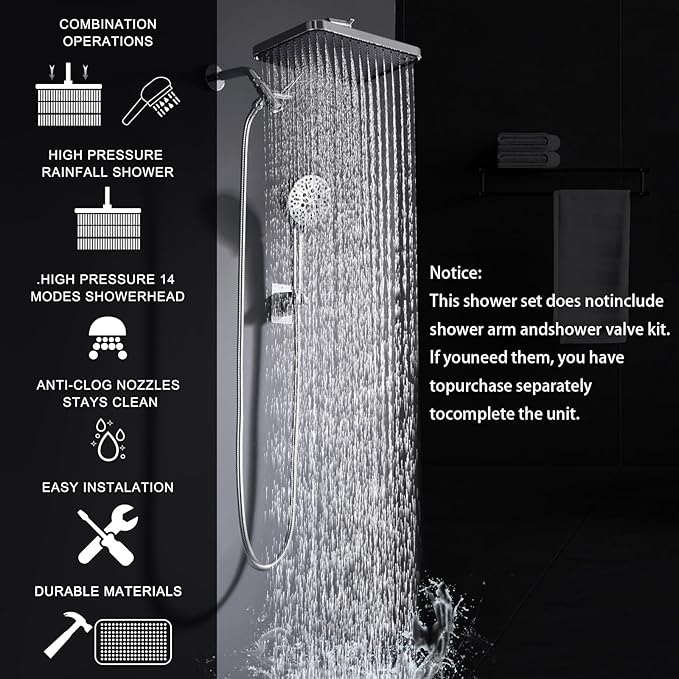 Tandem Shower Head with Filters-14'' Rainfall ShowerHead, Filtered Power Wash - Image 8