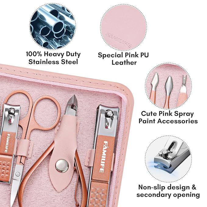 FAMILIFE Manicure Set, Professional Nail Kit Stainless Steel Nail Clipper Set - Image 3
