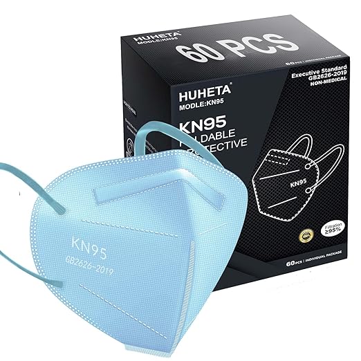 HUHETA KN95 Face Mask 60 PCs, 5-Ply Safety Masks by HUHETA