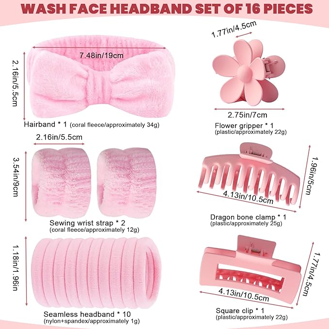 16 Pcs Skincare Headband Set, Face Washing Headband - Image 2