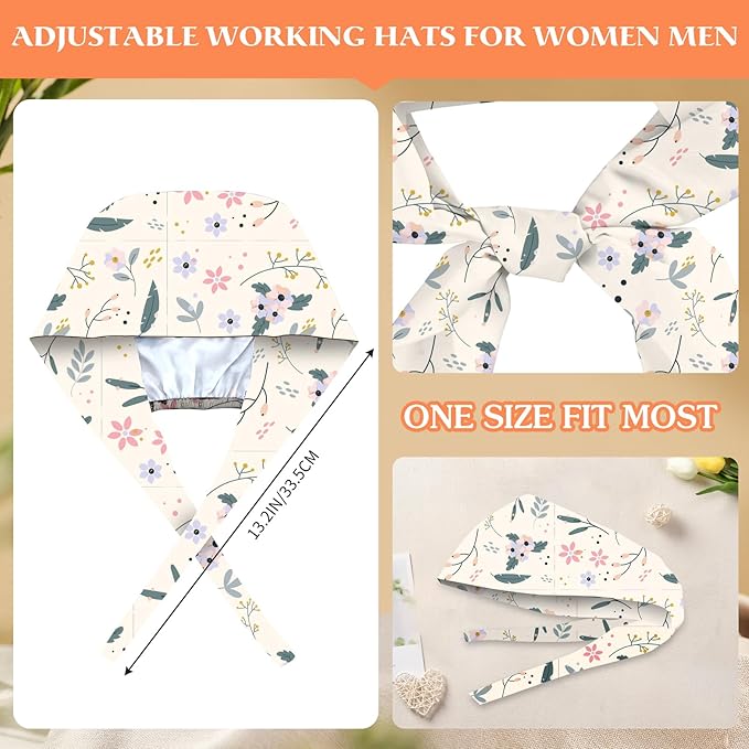 Adjustable Scrub Cap with Buttons & Sweatband, Working Hat with Elastic Tie Back - Image 4