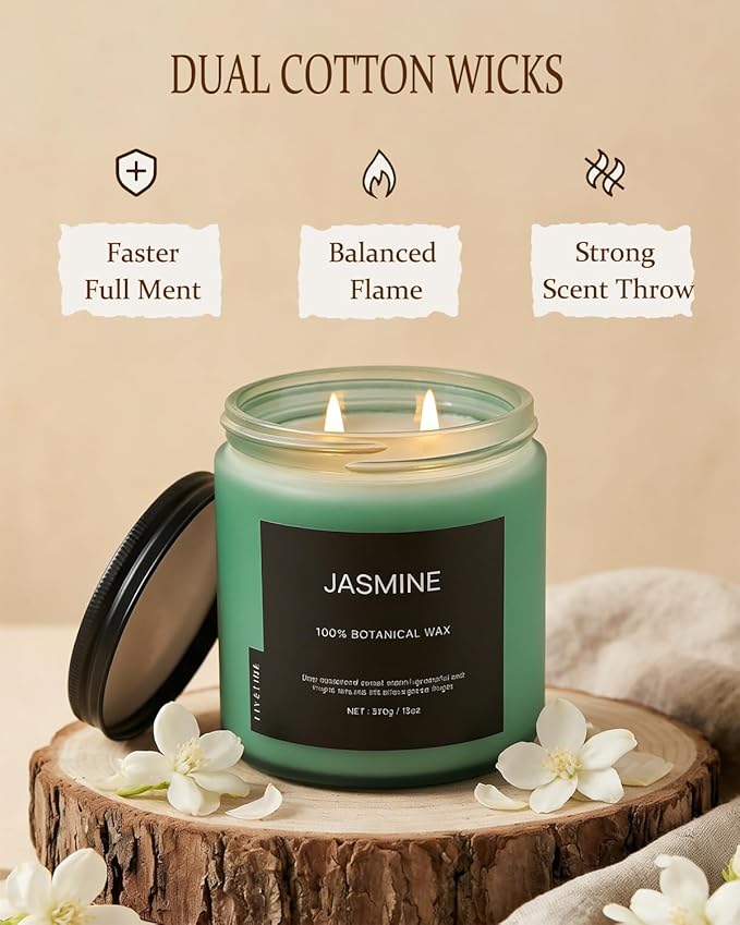 Jasmine Home Scented Candles, 13oz Organic Soy Wax, 76-Hour Clean Burning - Image 4