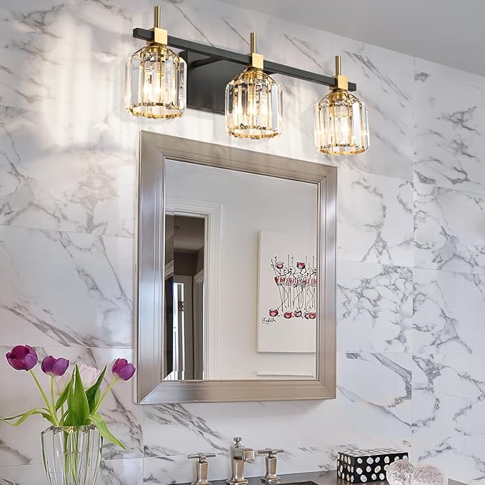 SOLFART Crystal Bathroom Light Fixtures 3 Light Bathroom Vanity Light Over - Image 2