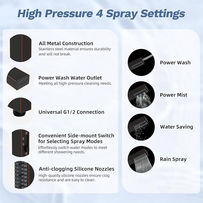 Hibbent 5-spray Filtered Rainfall Shower Head Combo, High Pressure 13'' - Image 5