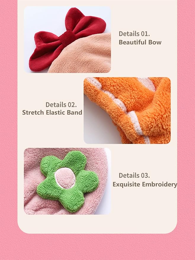 Hair Drying Towel for Kids Girls, Cute Cartoon Absorbent Quick Drying Bath Wrap - Image 5