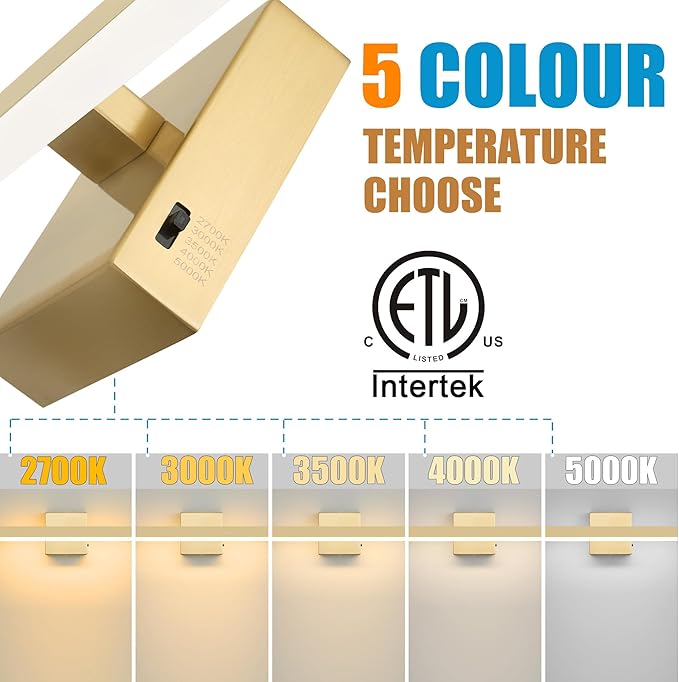 Gold Bathroom Vanity Light 15.75 inch, 14W Dimmable 5CCT LED Modern Bathroom - Image 4