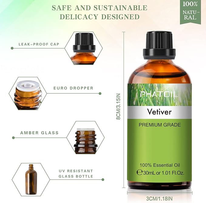Vetiver Essential Oil, 1.01Fl.Oz PHATOIL Pure Essential Oil Singles - Image 5