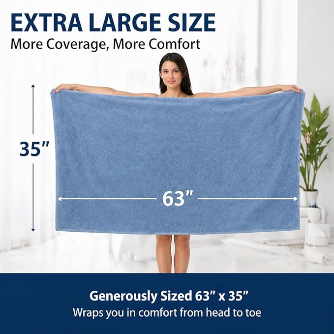 SEISSO 2 Pack Extra Large Bath Towels 63"x35", Bath Sheets - Image 3