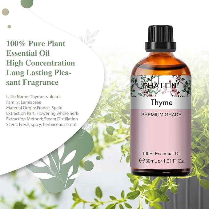 Thyme Essential Oil, 1.01Fl.Oz PHATOIL Pure Essential Oil Singles - Image 2