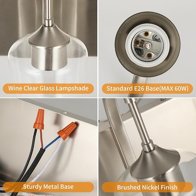 3-Light Brushed Nickel Bathroom Light Fixture - Image 5