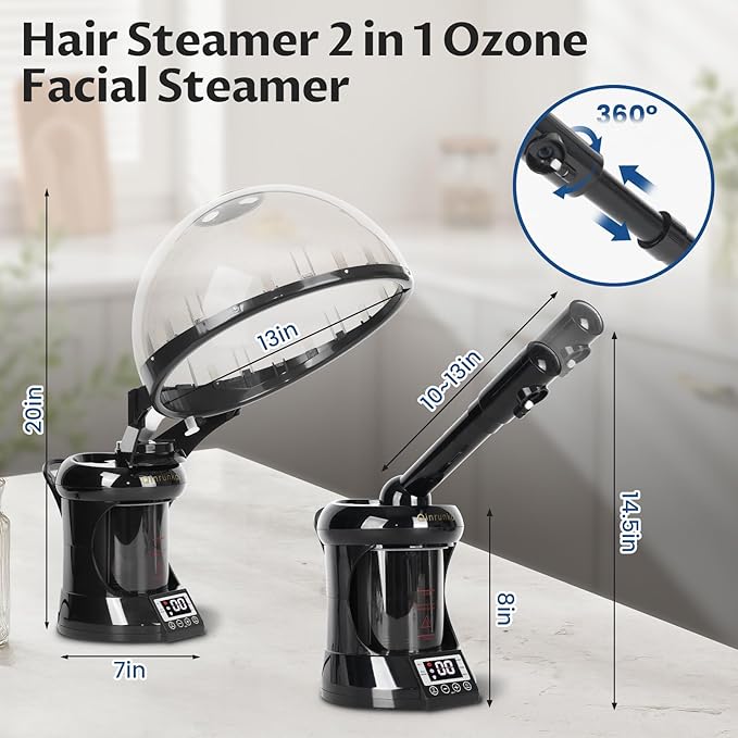 Hair Steamer 2 in 1 Face Steamer, Ozone Facial Steamer, Portable Tabletop - Image 2