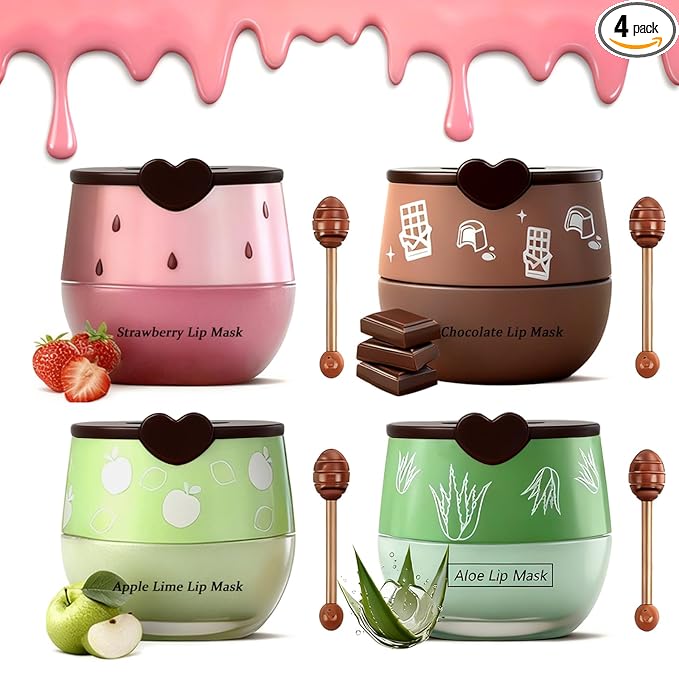 4PCS Bee Lip Balm Honey Pot, Fruit Moisturizing Propolis Lip Mask, Lip Mask by Charm+Kiss