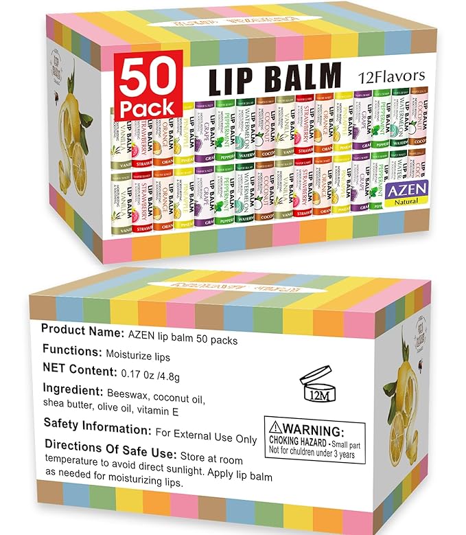 AZEN 50 Pack Lip Balm Bulk, Moisturizing Lip Balms - Image 9
