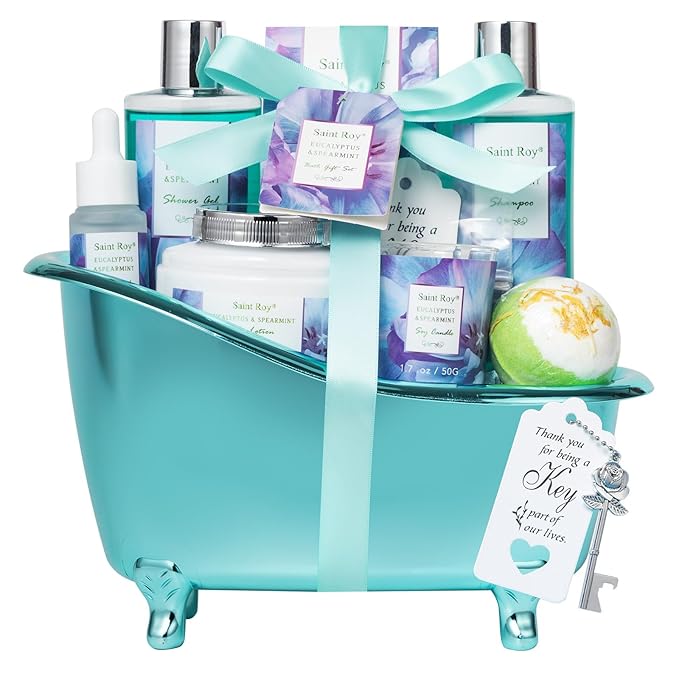 Bath and Body Basket Set EUCALYPTUS & Mint Spa Gift Basket by SaintRoy