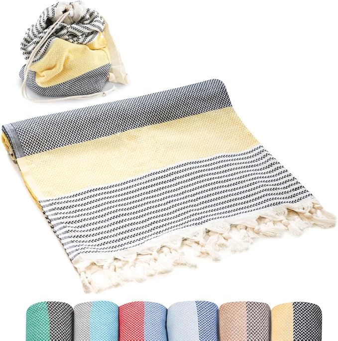 ATANI Turkish Beach Towel, Converts to a Bag, Oversized 100% Cotton Bath Towels by ATANI