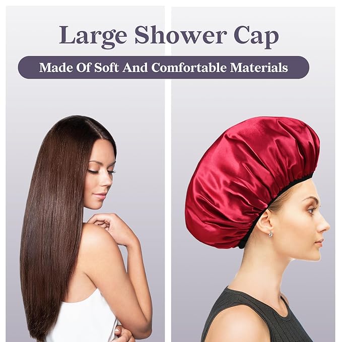 Three-Layer Terry Cloth Lined Satin Shower Cap, - Image 7