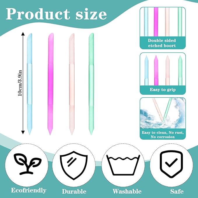 4Pcs Glass Cuticle Pusher, Dual-Ended Manicure Stick, 4 Colors Nail Cuticle - Image 3