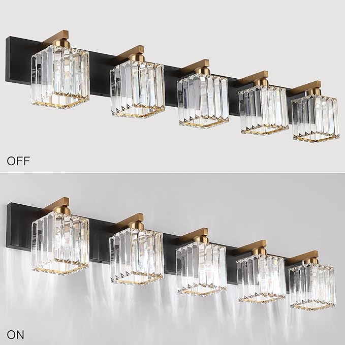 Aipsun Modern Vanity Light Bathroom Lighting Fixtures 5 Light Crystal Bathroom - Image 2
