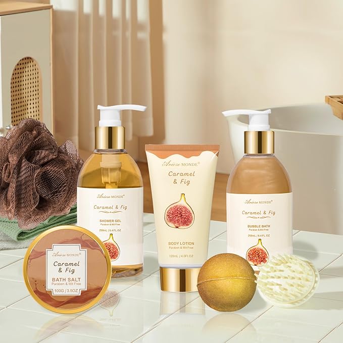 Christmas Gifts for Women Spa Baskets for Women Gift, Warm Caramel & Fig Bath - Image 3