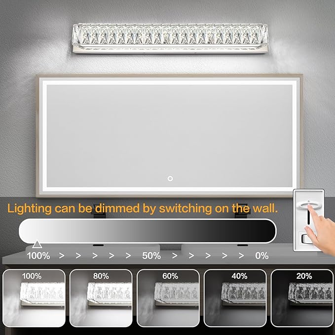 ZUZITO 30in LED Bathroom Lights Over Mirror Modern Crystal Vanity Lights Bar - Image 2
