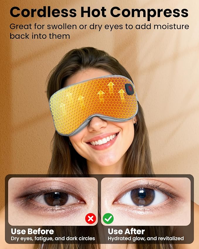 Cordless Heated Eye Mask with 1500mAh Large Battery, 4 Heat Levels & 100% - Image 5