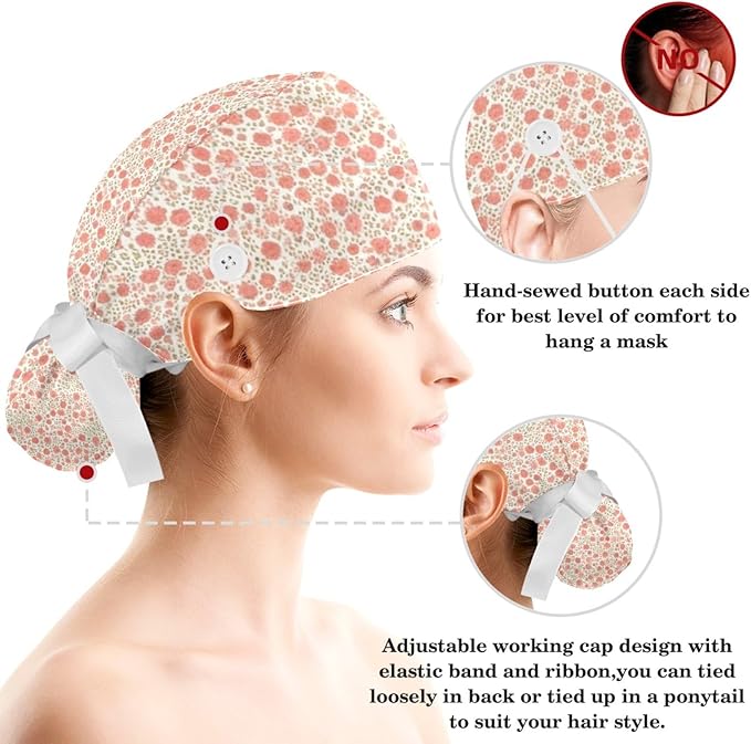 Scrub Caps Women Nursing Hats Floral Flowers - Image 3