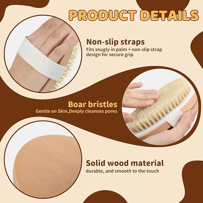 SAMEBUTECO 4 Pack Dry Body Brushing Brushes, Natural Bristle Exfoliating Scrub - Image 3