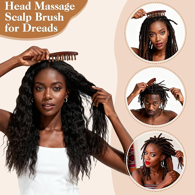 ProSuites 3 Pack Wooden Scalp Massager Tool, Long Handle Head Massage Scalp Loc - Image 6