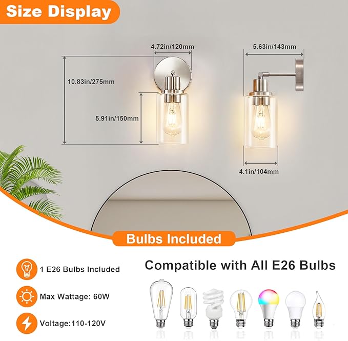 DLLT Wall Sconces Set of Two: Modern Bathroom Vanity Light Fixtures - Image 4