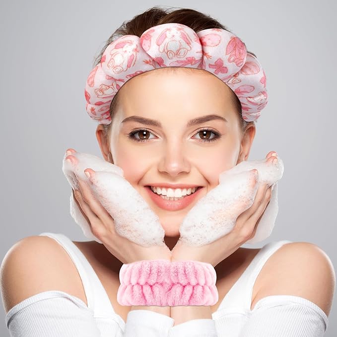 Zkptops Spa Headband for Washing Face Wristband Set Sponge Makeup Skincare - Image 3