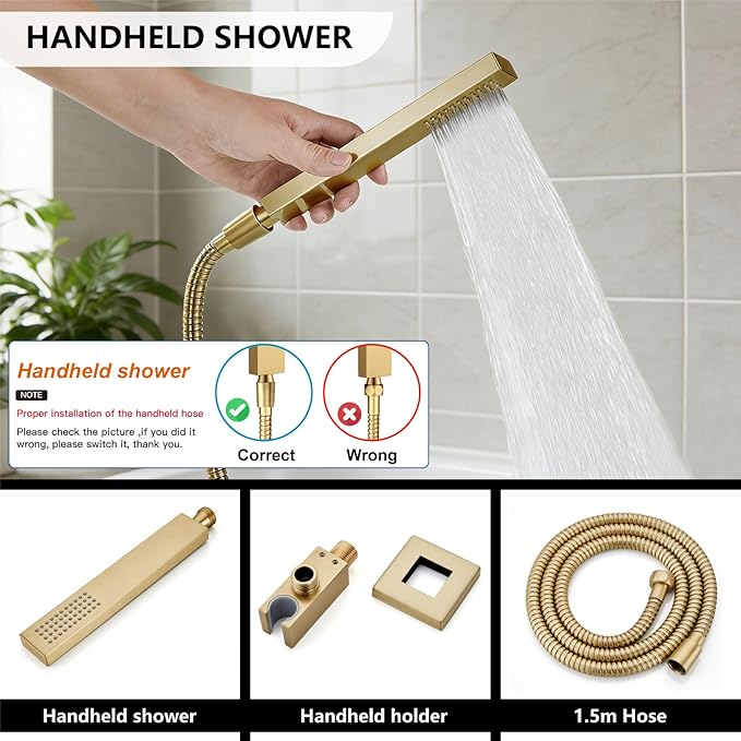 Midanya Shower System with Tub Spout, Bathtub Shower Faucet Set with Square - Image 7