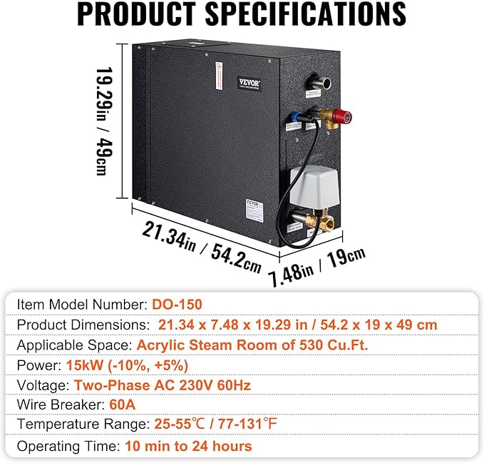 VEVOR Steam Shower Generator, 15 kW, Segmented Heating Temperature - Image 7