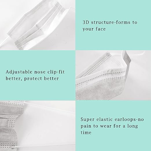Borje White Disposable Face Masks 100 Pcs White Face Mask 3 Ply Protection Masks - Image 3