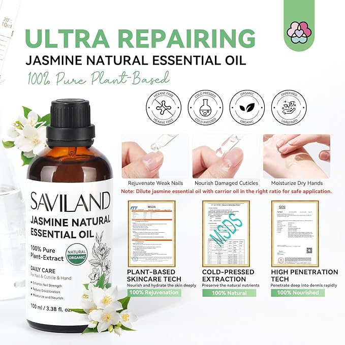 SAVILAND Jasmine Essential Oil for Cuticle Nails Hands: Ultra Repairing Cuticle - Image 3