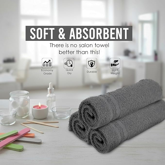 24 Pack Dark Grey Hand Towel 100% Cotton Spa Towel – 16x27 inches Highly - Image 8