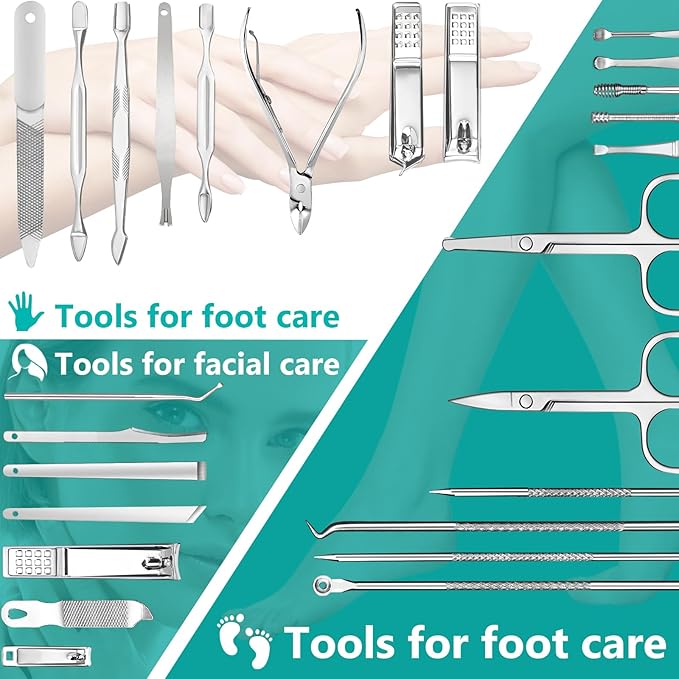 26-Piece Professional Manicure and Pedicure Kit, Nail Clippers Set, Stainless - Image 5