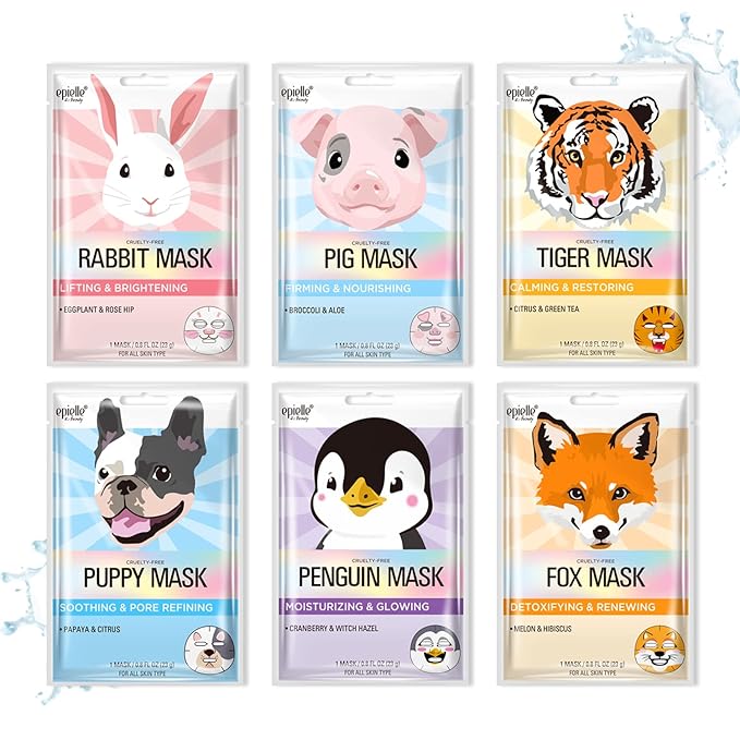 Epielle Character Face Mask Fuzzy Friends 6 Pack, Fun & Effective Korean Skin by Epielle
