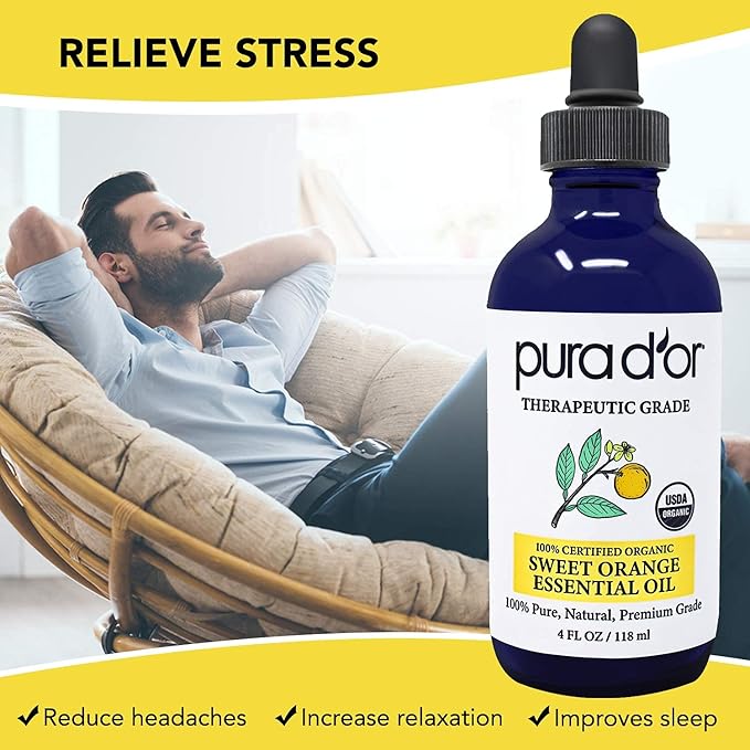 PURA D'OR Organic Sweet Orange Essential Oil 100% Pure & Natural Therapeutic - Image 3