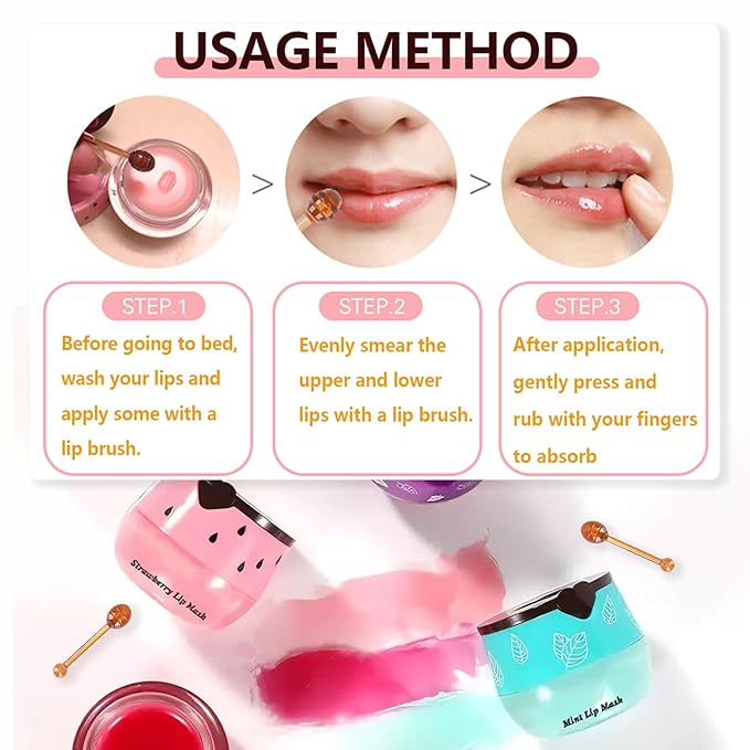 2 PCS Honey Lip Mask, Strawberry & Watermelon & Apple Lime Lip Sleeping Mask - Image 8