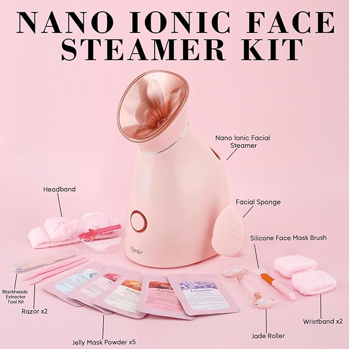 Pjordo Facial Steamer Spa Kit, 12 Skin Care Tools & 5 Jelly Mask Powder - Image 9
