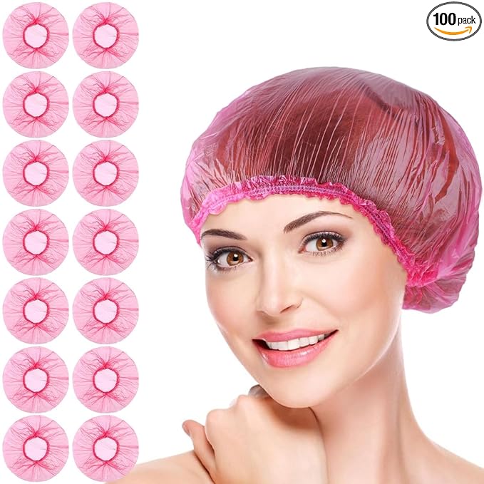 100 Pcs Pink Disposable Shower Caps, Shower Caps by Unknown