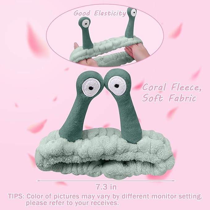 Jowmoy Cute Dark green Snail Headband, Wash Face - Image 6