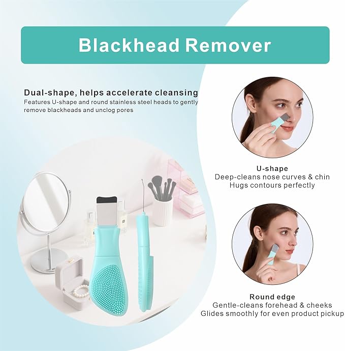 Blackhead Remover & Silicone Face Scrubber, Face Spatula, Facial Cleansing Brush - Image 4