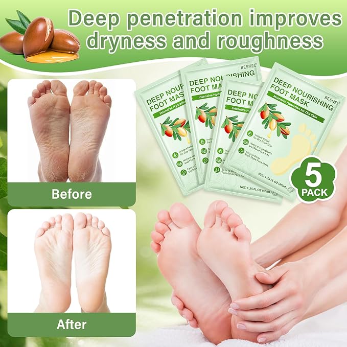 5Pack Moisturizing＆3Psck Foot Peeling Foot Mask, Hydrating Foot Masks Dry - Image 3