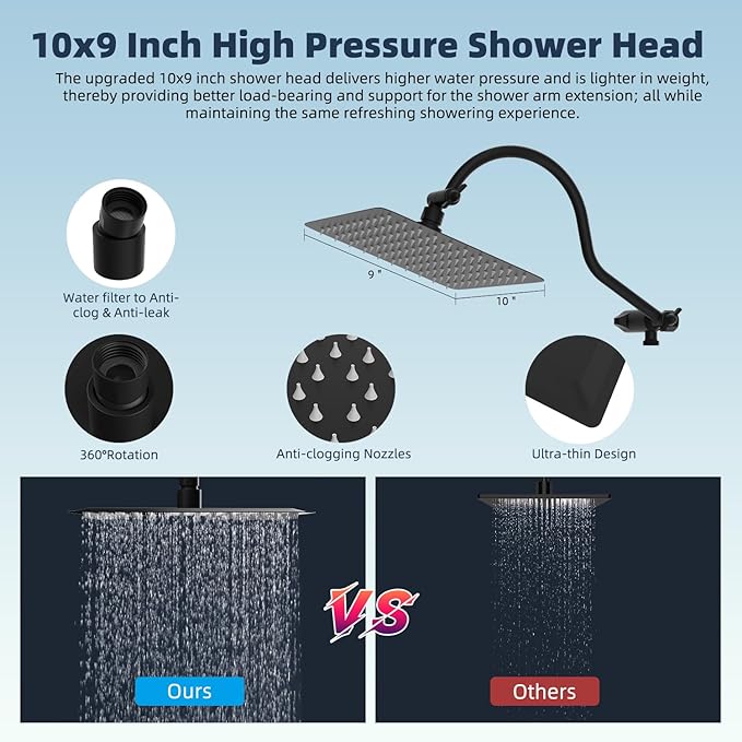 Hibbent All Metal 10'' Dual Filtered Rainfall Shower Head Combo, High Pressure - Image 6