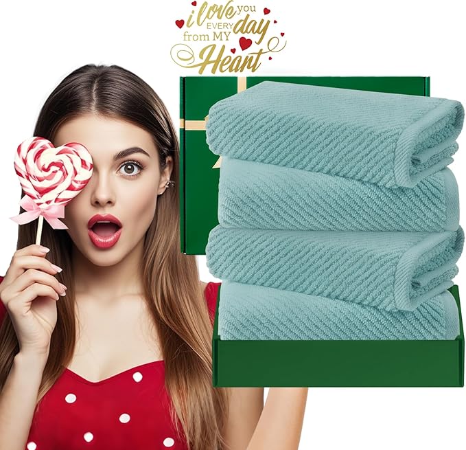 Teal Hand Towels for Bathroom, Bathroom Hand Towels Set of 4, Large 18" x 28" - Image 6