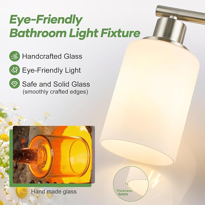 Zarbitta 3-Light Bathroom Light Fixtures, Brushed Nickel Vanity Light, - Image 3