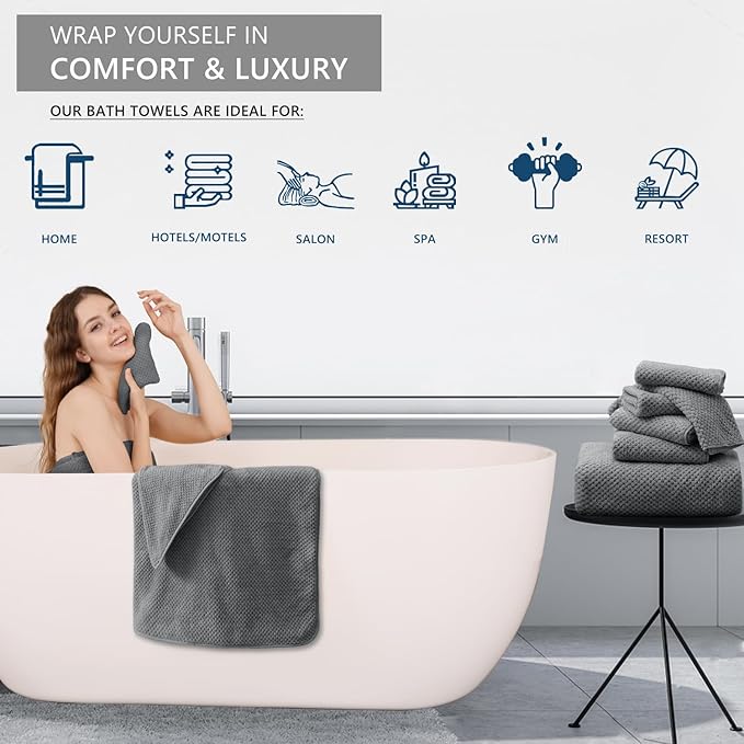 8 Piece Bathroom Towel Set Dark Gray |2 Oversized Large Bath Towels Sheet - Image 6