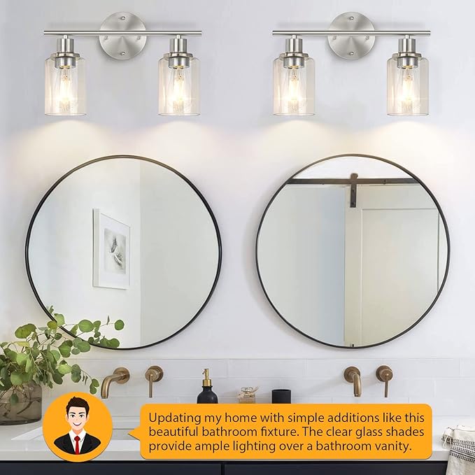 FOLKSMATE Bathroom Light Fixtures, 2-Light Brushed Nickel Vanity Light - Image 2