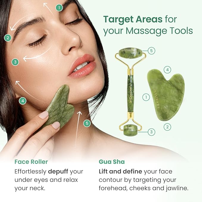 PLANTIFIQUE Jade Roller & Gua Sha Set – Real Jade Facial Tools - Image 4